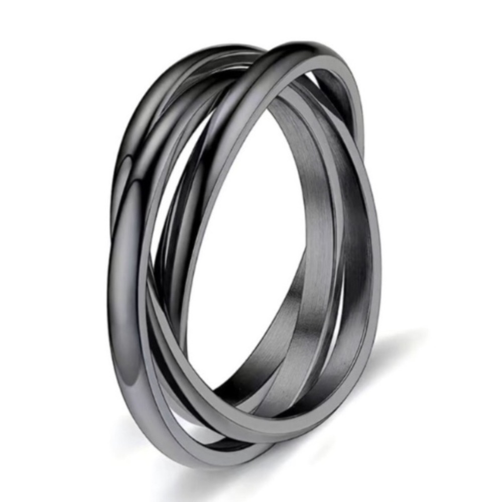 Black Stainless Steel Triple Interlocking Ring – Rolling Band Minimalist Ring